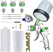 Universal 1.4mm/1.7mm/2.0mm Nozzle Cordl Paint Sprayer for Home Interior House Painting Car DIY Aluminum Alloy Paint Sprayer Gun with 600ml Cup Pressure Valve 10Pcs Bottles Green