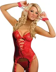 [QKEPCY] Sexy Lingerie Set for Women 4 Piece Hollow Out Bra and Panty Set with Garter Belt Strappy Lingerie Set with Thigh Cuffs Bodysuit V Neck Floral Embroidery Sheer Teddy Sleepwear