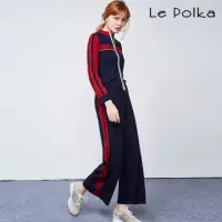 在飛比找momo購物網優惠-【Le Polka】配條寬版直筒針織長褲-女