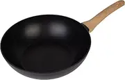 [MasterChef] Wok Non Stick Stir Fry Pan 28cm for Induction Hob, Gas, Halogen & Ceramic Stoves with Scratch Resistant & Nonstick Coating, Dishwasher Safe, Aluminium, Woodlook,Black