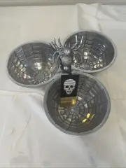 Midnight Fright Silver Spider Web Serving Dish Bowl Halloween Party Tray