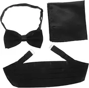 [MOBUTOFU] Black Thin Tie Cummerbund Bow Tie Set for Men Pre-tied Bow and Pocket Handkerchief