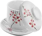 BESTYASH 1Set Japanese Ceramic Stew Cup Small Egg Steaming Cup with Tray for Soups Desserts Bird Nest Easy to Clean for Kitchen Dining Decor
