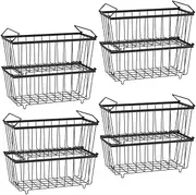 8Pcs Metal Chest Freezer Basket with Foldable Handles, Freezer Wire Storage Baskets Organizer, Stackable Chest Freezer Organizer for Sorting Frozen 37x18x15cm Black (8pcs)