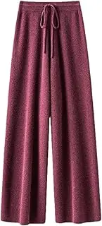 [Jegsnoe] Women Wool Wide Leg Pants Knitted High Waist Floor Pants Casual Loose Warm Long Pants