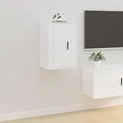 Wall Mounted TV Stand White for Living Room, Bedroom - Media Entertainment Center & Storage Cabinet, Floating Shelf with Door - 40x34.5x60 cm