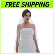 Light Ivory Illusion Tulle Bridal Veil - 1 Tier with Flexible Comb and Crystals