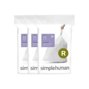 simplehuman Code R 60 Count Custom Fit Drawstring Trash Bags 10L