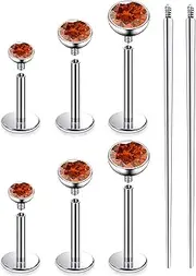 [Ruifan] Titanium Flat Back Lip Rings Externally Threaded Earrings Studs Nose Rings 20G 18G 16G Jeweled Round CZ Tragus Cartilage Lobe Rook Helix Conch Labret Medusa Piercing Jewelry for Women Men