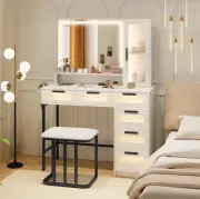Giantex Makeup Vanity Table with Mirror and Lights, Dressing Table and Stool Set