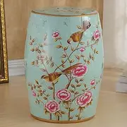 PA-DABAOO Decorative Ceramic Garden Stool, Glazed Hollow Flower and Bird Dressing Stool, Round Ceramic Stool, Chinese Style Outdoor Garden Stool, Suitable for Living Room, Balcony, Garden,Blue