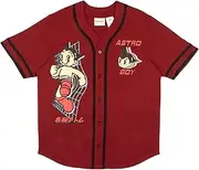 [Isaac Morris Limited] Astro Boy Mighty Atom Zoom Mens Baseball Athletic Jersey Casual Button Down Short Sleeve Shirt for Men