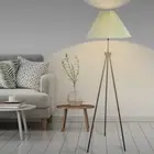 Modern Tripod Floor Lamp Linen Fabric Lampshade Home Decor Reading Beige
