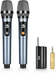 XZL UHF Wireless Microphone, Rechargeable Two Cordless Microphones with 1/4” Receiver, Adjustable Frequency & Volume, Plug and Play for Karaoke Singing, Lecture, Wedding Host, Church, PA System