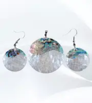 New Zealand Abalone Shell Necklace and Real Shell Dangle Earrings Pendant Set