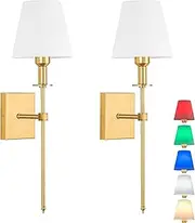 Wall Light Battery Operated Sconce Set of 2，not Hardwired Fixture,Wall Sconce with Remote Dimmable Light Bulb,Easy to Install Not Wires,for Bedroom, Lounge, Farmhouse (Color : Gold)