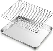 Baking Sheet with Rack Set, E-far 16”x12” Stainless Steel Cookie Sheet Pan for Oven, Rimmed Metal Tray with Wire Cooling Rack for Cooking Roasting Resting Bacon Meat Steak - Dishwasher Safe
