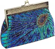 [Simcat] Women's Sequin Beaded Evening Bag Retro Peacock Clutch Bridal Purse Vintage Sparkly Handbag for Party Wedding Cocktail, Green, One Size