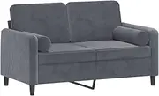 'vidaXL 2-Seater Sofa with Pillows in Dark Grey - Velvet Upholstery, Compact Size Comfortable Lounge Seating, Durable Metal Frame