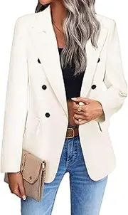 [Mina Self] Women's 2024 Spring Casual Blazer Jackets Long Sleeve Lapel Pockets Loose Fit Work Casual Blazers Outerwear
