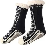 [Generic] Cashmere Slipper Socks | Ultra-thick Cashmere Slipper Home Socks | Non Slip Thermal Lining Warm Home Grippers - Christmas Slipper Socks For Women And Men, Black, 8 UK