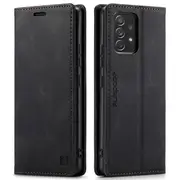 AutSpace For Samsung Galaxy A04S /A13 4G 5G Case RFID Blocking Retro Flip Premium Leather Card Holder Wallet Cover - Black