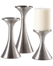 Torre & Tagus Tomar Antique Pewter Ribbed Pillar Holders Set of Three