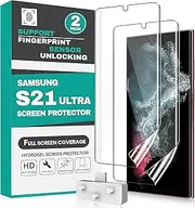 Samsung S21 Ultra Screen Protector Hydrogel Screen Protector Samsung S21 Ultra [100% Support Fingerprint Sensor Unlocking] [Full Screen Edge to Edge Coverage] [Bubble Free] [Case Friendly] - 2 Pack