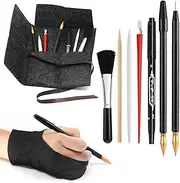 Scratch Painting Art Tools, 9 Piece Scratching Drawing Tools Set: Glove, Tools Bag, Scratch Coloring Pens, Plastic and Wooden Stylus, Scraper, Repair Pen, Clean Brush for Adults & Kids Art Supplies