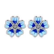 Sterling Silver Blue Flower Stud Hypoallergenic Earrings