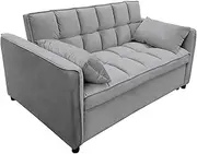 Sarantino Quincy 2-Seater Velvet Sofa Bed in Dark Grey with Wooden Frame and Tufted Design - Dark Grey