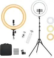 [VOLKWELL] 19" Dimmable LED Ring Light, Wireless Remote Control Selfie Ringlight with Tripod Stand Phone Holder and Carrying Bag for Live Stream/Makeup/YouTube Video/Camera Shooting.