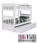 JESTER SINGLE BUNK BED TEAK HARDWOOD TIMBER WITH DELUXE TRUNDLE IN WHITE