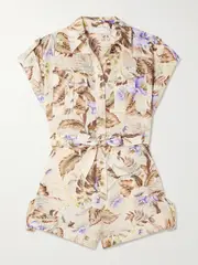 [Zimmermann] Zimmermann - Coco Belted Printed Linen Playsuit - Beige - 0 0 Neutrals