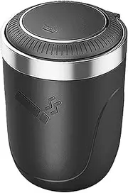 ASUBHA Car Ashtray with Lid, Detachable Stainless Smokeless Auto Ashtray, Portable Mini Vehicle Trash Can with LED Blue Light, Universal Automotive Interior Accessories for Cup Holder