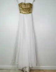 Sherri Hill NWT Gold Beaded Ivory Strapless Long Dress Size 00 Style 1569
