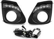 LED DRL Daytime Running Light Front Bumper Fog Lamps with Turn Signal Accessories Compatible With Toyota Corolla Altis 2011 2012 2013 A#