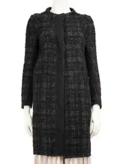 Black Tweed Wool Checkered Coat