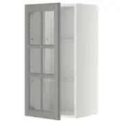 METOD wall cabinet w shelves/glass door, white/Bodbyn grey, 40x37x80 cm