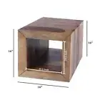 THE URBAN PORT Side Table 16" W X 16" H Cube Shaped Brown Rosewood Cutout Bottom