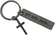 [Zolivie] Christian Cross Keychain-Bible Verse- Religious & Inspirational Keyring-Spiritual Charm-Let God Lead Key Ring -Bag and Car Keys Accessories, Silver