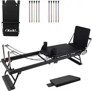 Foldable Pilates Equipment for Home Workouts,Pilates Reformer Machine for Home Gym,Pilates Exercise Equipment with Jump Board,Color Cords Set of 2