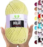 MeriWoolArt Chenille Yarn for Knitting and Crocheting Olive Green - 100 g and 120 m Velvet Wool - 100% Fluffy Polyester Knitting Yarn for Amigurumi Cushions Blankets Soft Clothing Gifts