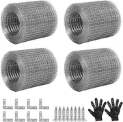 4 Rolls Fine Wire Mesh, Vole Mesh Mesh Mesh Fine Mesh, 10 cm x 6 m Metal Mesh, Rabbit Fence, 6.9 mm Grid, Rabbit Wire, Metal Mesh, Wire Mesh Fence with Mounting Accessories and Gloves