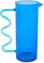 CORE HOME 44oz Blue Squiggle Handle Glass Pitcher – Modern Wavy Design Clear Beverage Carafe for Water, Juice, Iced Tea & Cocktails – Unique Drink Server for Entertaining & Home Decor