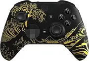 eXtremeRate The Great GOLDEN Wave Off Kanagawa - Black Faceplate Cover, Front Housing Shell Replacement Kit for Xbox One Elite Series 2, Xbox Elite 2 Core Controller Model 1797 - Accent Rings Included
