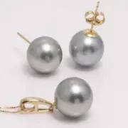 Fashion Grey Shell Pearl Pendant Stud Earring Set Chakra Amulet Stainless Beads