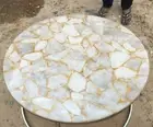 36"Round White Quartz Coffee Table Console Bar Healing Crystal Stone Garden Deco
