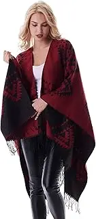 [Rofilan] Women's Plaid Shawl Wrap Winter Warm Cardigan Open Front Poncho Cape