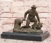 Authentic Western Cowboy with Dog Bronze Statue Rifle Sculpture by Milo Collecti